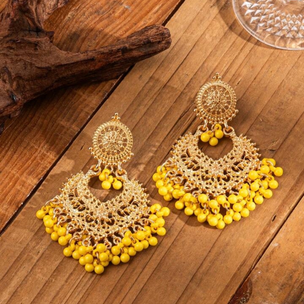 ❤️Elegant Gold and Yellow Beaded Earrings